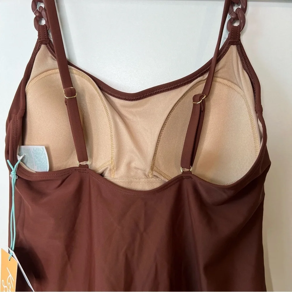 NEW Chain Link Medium Coverage One Piece Swimsuit Kona Sol Brown Bikini Women’s‌